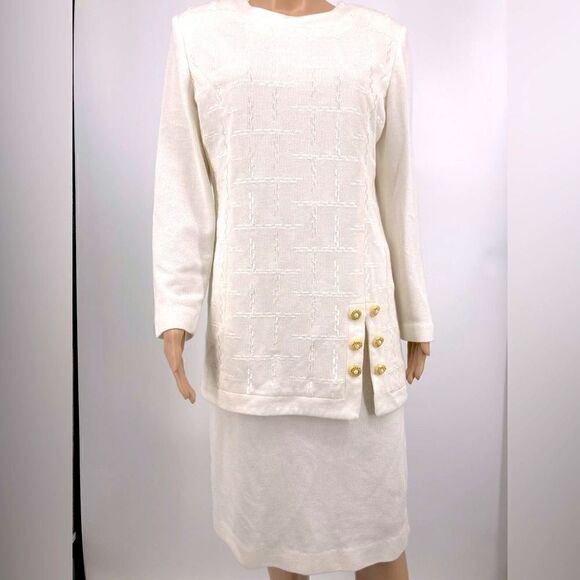 Vintage Leslie Fay White Midi Dress Size 12 - Picture 1 of 11